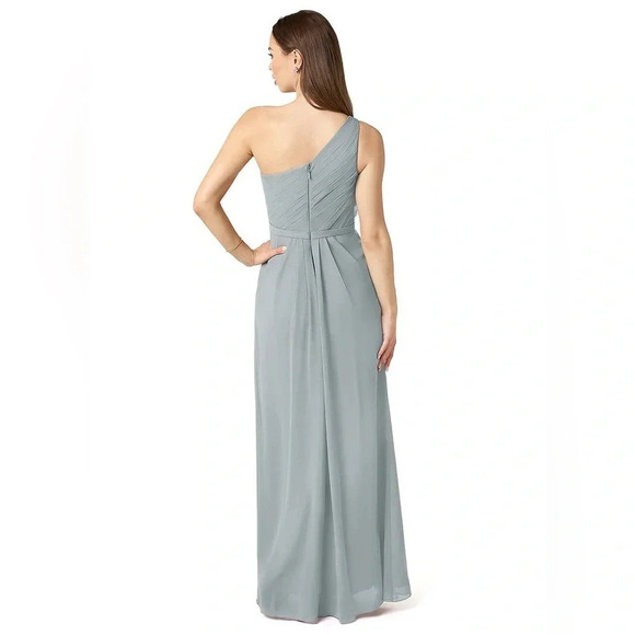 NWT Azazie Sharon A-Line One Shoulder Chiffon Gown Size 12 gray fog formal - Picture 2 of 10